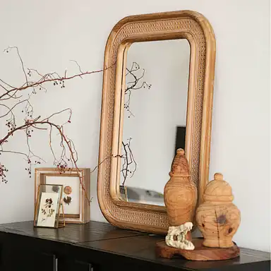 wall decor mirrors of Side View of large wooden mirror